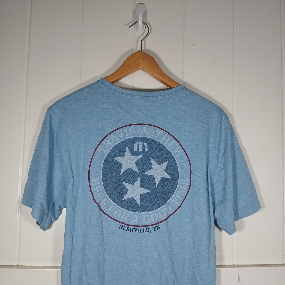 Travis Mathew Nashville Here For A Good Time T-Shirt Men Medium Blue Graphic Tee